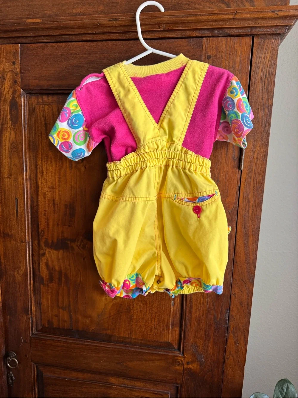 Vintage Color block Bright Bubble Kids Overalls Set With Tshirt